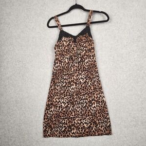 Soma Nightgown Womens XS Leopard Print Chemise Slip Dress Lace Trim Sleepwear